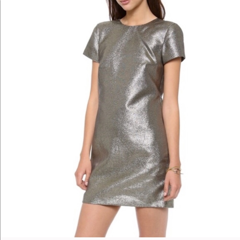 Madewell gold metallic shift dress